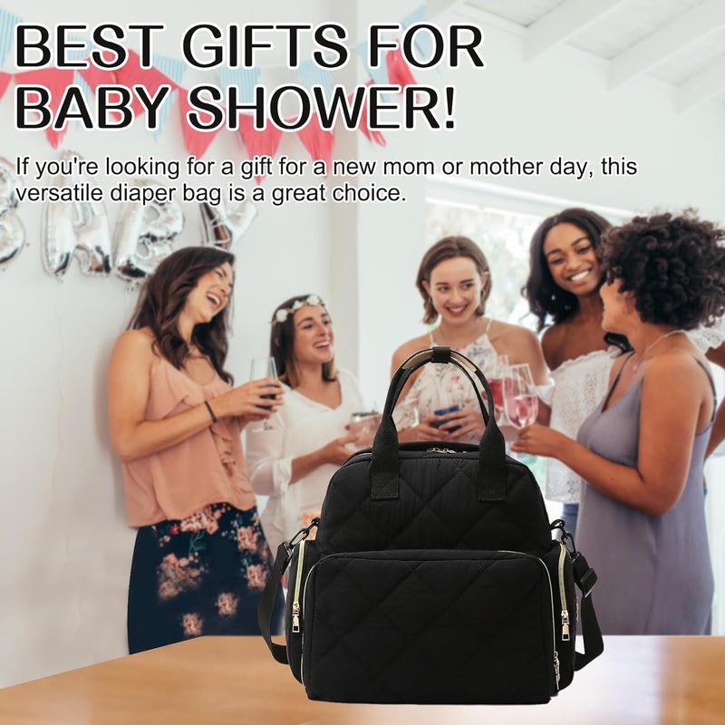 Mozzilog Large Diaper Backpack with Changing Pad, 6 in 1 Travel Diapers Baby Bag for Mom Quilted Mommy Daipering, Hospital Bag for Women Labor Delivery Maternity Tote (Black) - Image 5